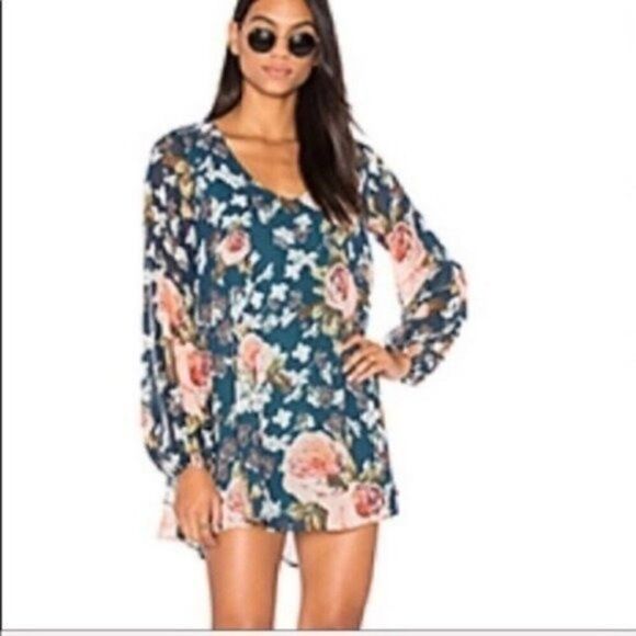 Show me your Mumu womans Green floral Tunic dress bell sleeve Small BoxC - Picture 5 of 5